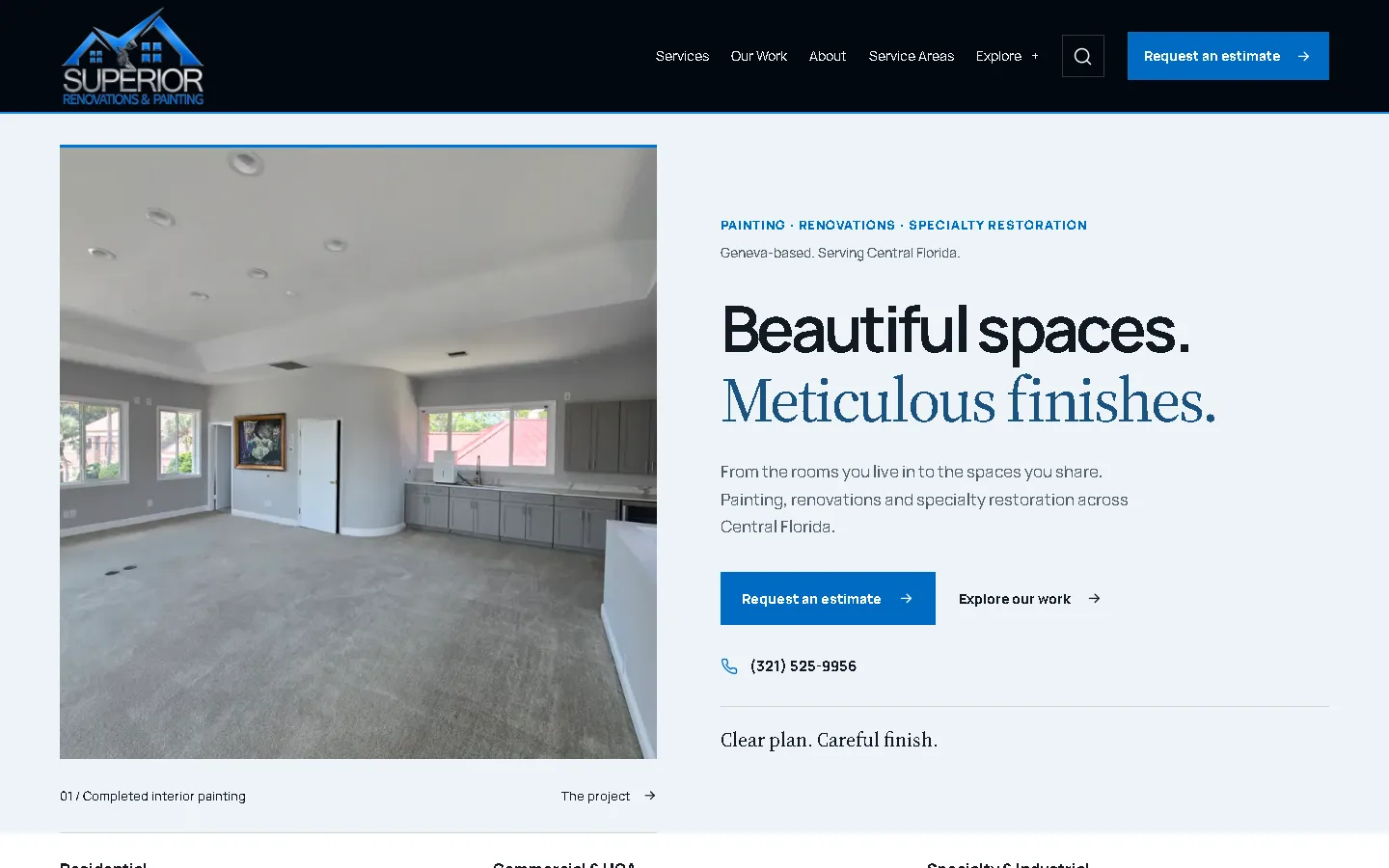 Superior Renovations and Painting public website with actual interior project photography